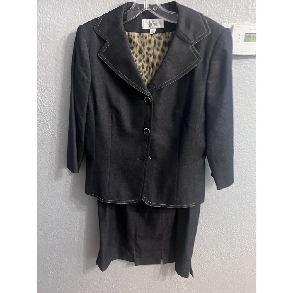 Le Suit Women Charcoal Gray Skirt & Blazer Suit Size 12